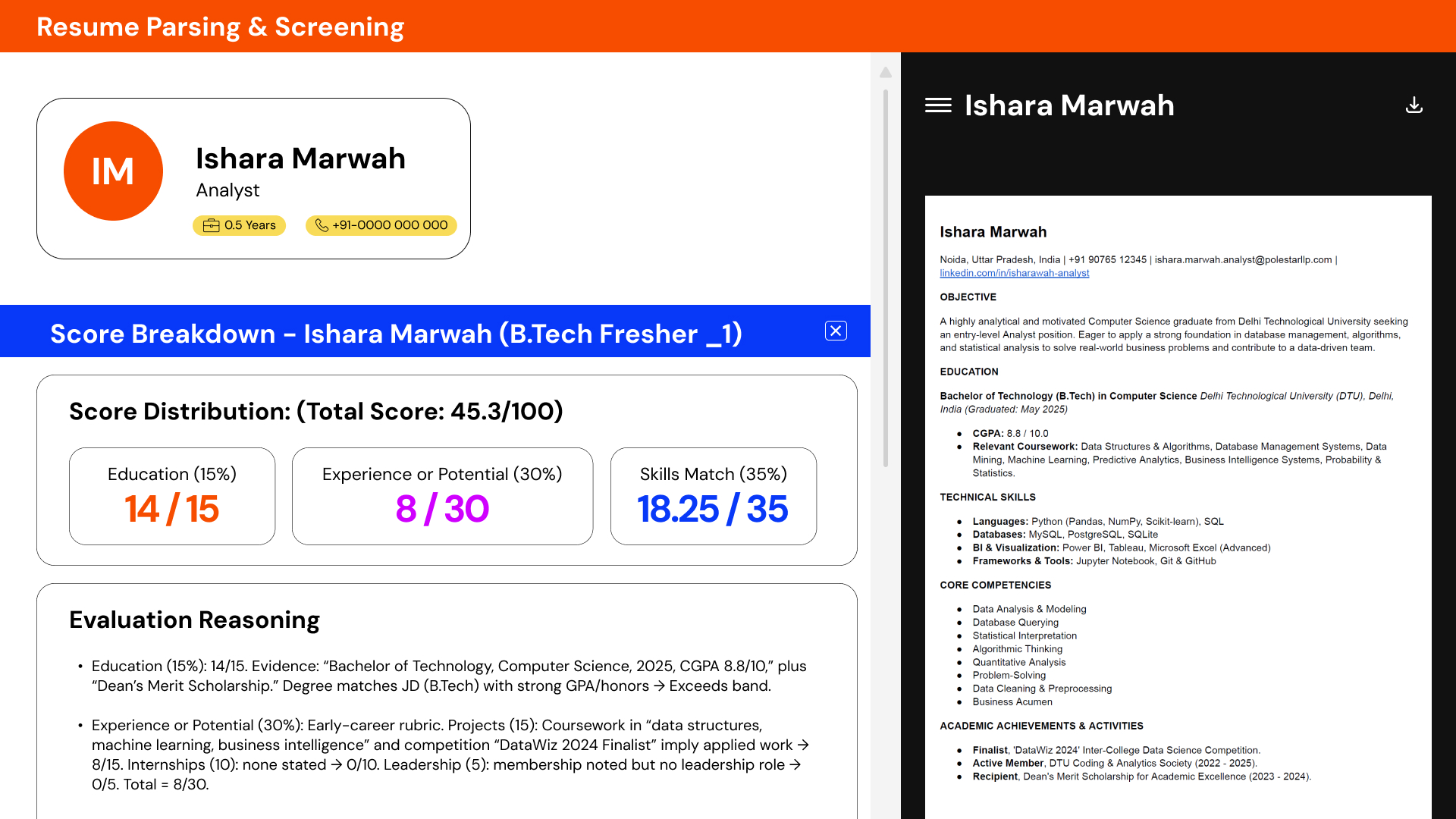 Resume Parsing & Screening
